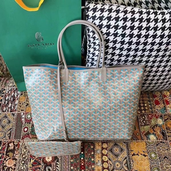 Houndstooth Väska Stor Kapacitet Handväska Mammaväska Plånbok Present Damer Grå-blå-XF16- Gray-blue M