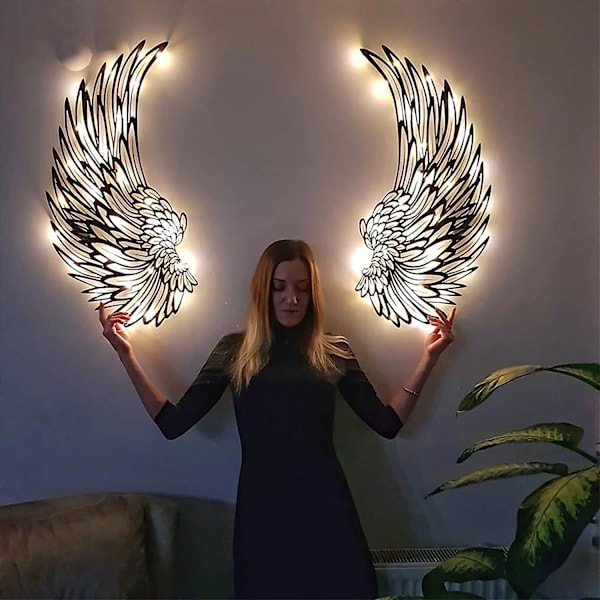 1 Pari Metallisia Enkelivartta Seinätaidetta LED-valoilla, Metallisia Enkelivartta Seinäkoristeita, Enkelivartta Seinäveistos Taidetta Seinäkoristeeksi Kotiin Toimistoon