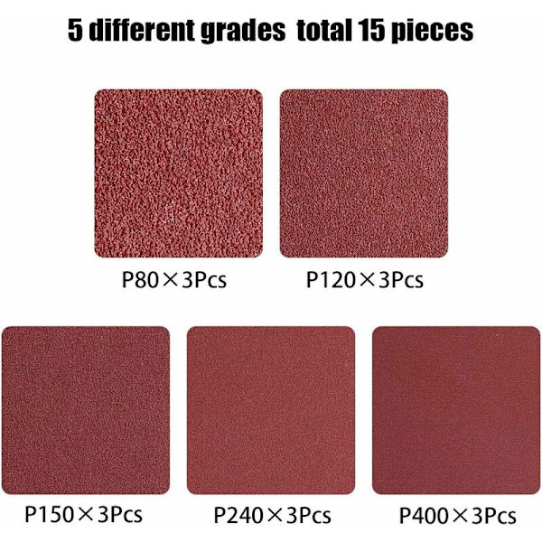 15 stk. slibebånd, 25 x 762 mm, assorterede slibebånd (3x korn 80/120/150/240/400)