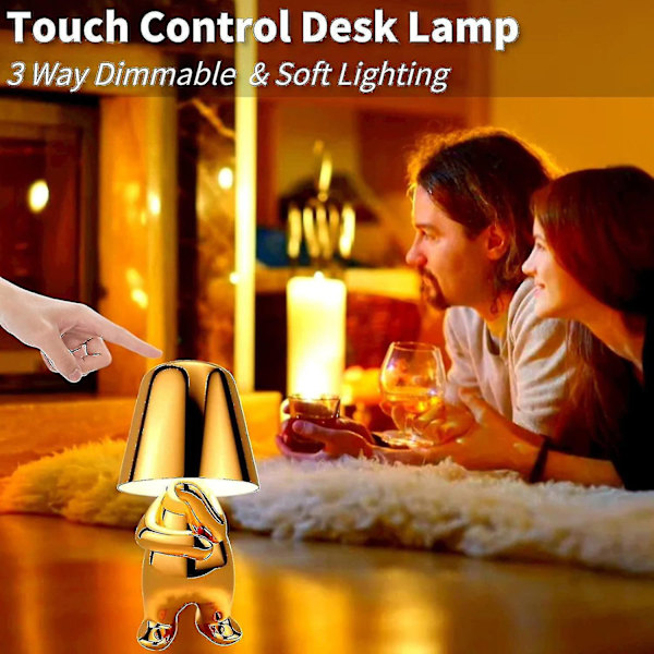Sängbordslampa med touch, Gold Thinker Lamp skrivbordslampa sladdlös uppladdningsbar bärbar dekorativ nattdukslampa med USB-laddning