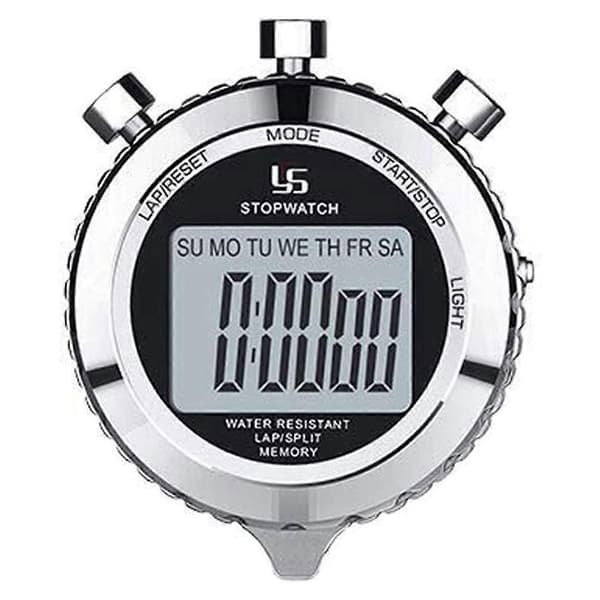 Digital Stoppur Timer Metall Stoppur med Bakgrundsbelysning, 2 Varvs Stoppur Timer för Sporttävlingar-FA-
