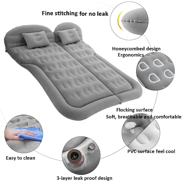 SUV Luftmadras Camping Seng Pude Oppustelig Tyk Bil Luftmadras Grey