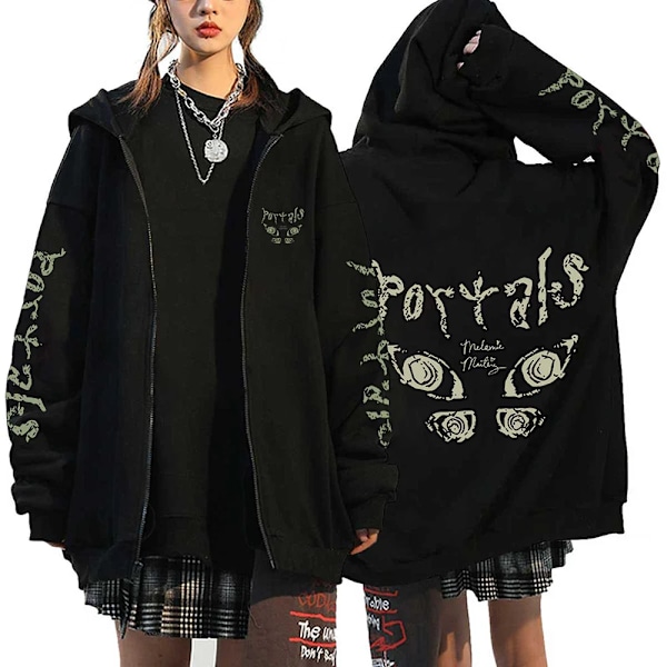 Melanie Martinez Portals Hupparit Piirretty Vetoketju Huppareita Hip Hop Streetwear Hatut Miehet Naiset Ylisuuret Takit Y2K Vaatteet Black10 Black10 XXXL