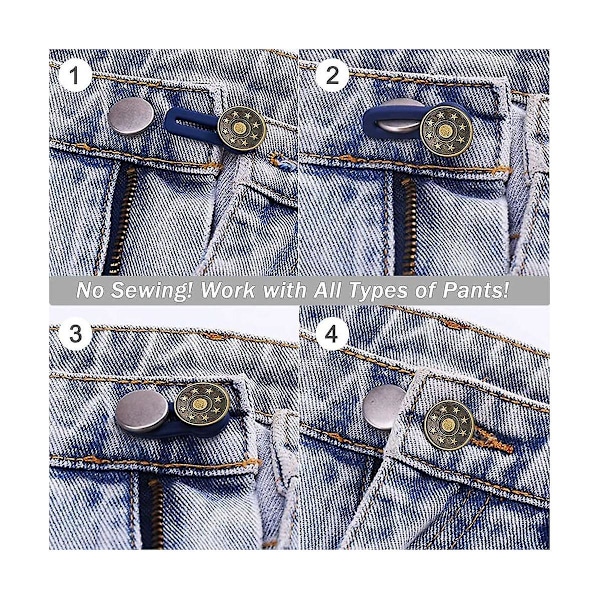 Jeans Knappförlängare, 6 Storlekar Byxor Knapp Midjebandsförlängare, Flexibel Justerbar Elastisk