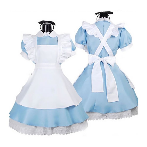 Kvindes Fairytale Alice i Eventyrland Cosplay Kostume Pigekjole Halloween Maskeraddrægt Med Sløjfe Hårpynt 2XL