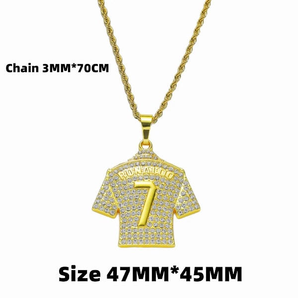 HNSP Cristiano Ronaldo CR7 Jersey Täysin Zirkonilla Koristeltu Ripusketju Miehille ja Pojille Jalkapallofaneille Hip Hop Korut Tarvikkeet Messi