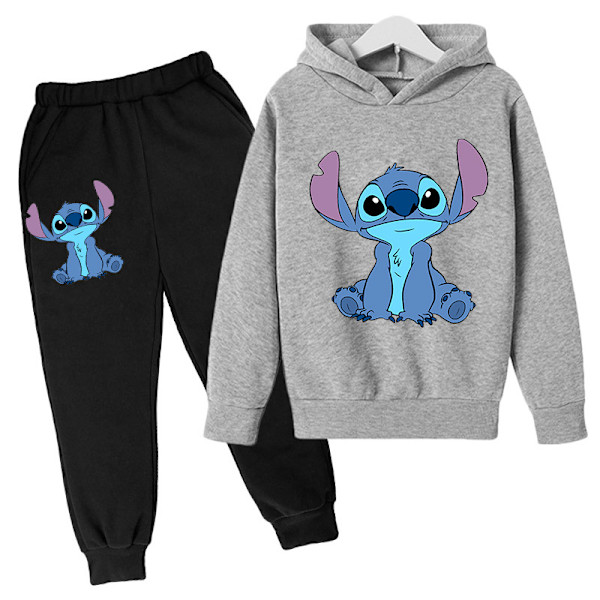 Lilo Stitch Treningsdress for barn Hoodie Bukser Sett Treningsdresser Grå Grey 130cm