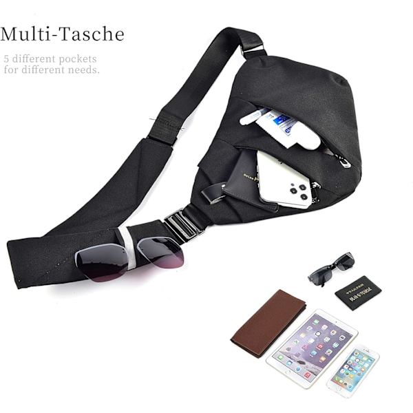 Multifunksjonell brystveske for menn, tyverisikker skulderveske for menn, sling crossbody skulderveske for menn liten for utendørsreiser, fotturer og jogging