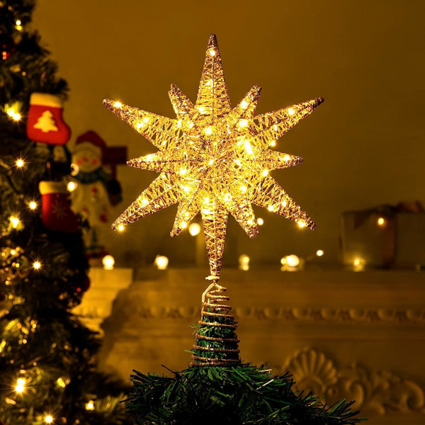 60 LED-lampor Metal Star Topper för julgran Batteridriven Moravian Star 3D Star Treetop Julgransdekoration med 6H timer, 13,78 tum/