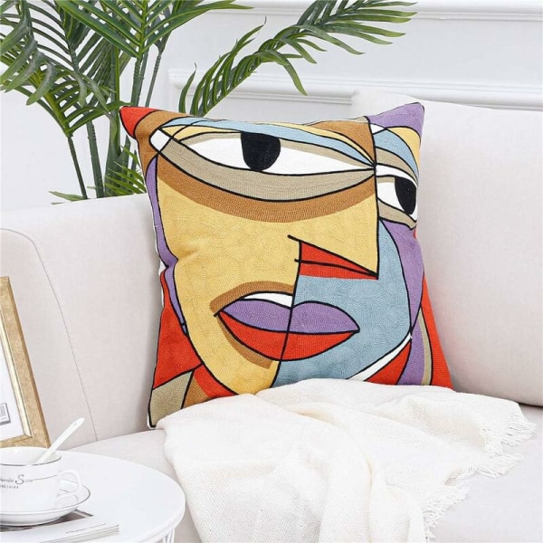 Set med 4 Picasso putetrekk 45x45 cm bomull lin brodert