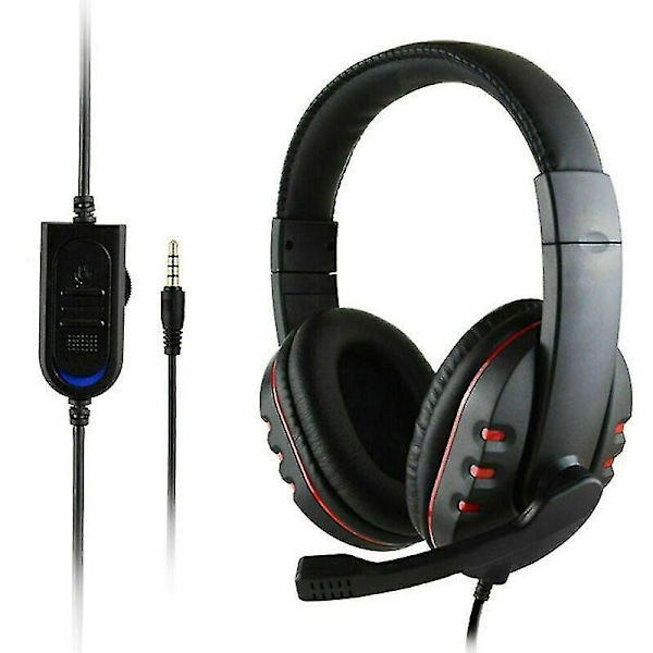 (Svart+Rød) Gaming Headset med Mic Stereo Gamer Bass Surround Hodetelefoner for PS4 Xbox One PC