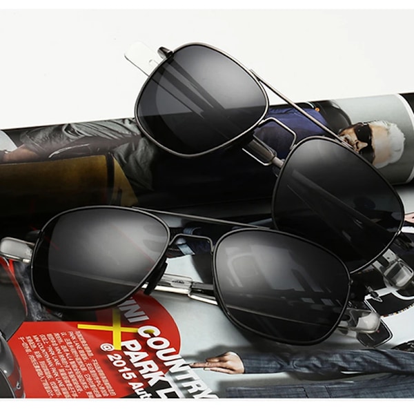 Trendiga svarta amerikanska arméns militärpilot-solglasögon för män - Märke Amerikanska Optical Polariserade Solglasögon Oculos De Sol Silver Black