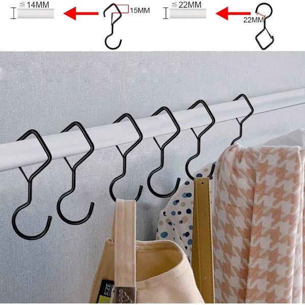 12-pack S-krokar med spänne, 101 mm S-krok Heavy Duty metallkrok, multifunktionskrok, för kök, badrum, sovrum och kontor (svart)