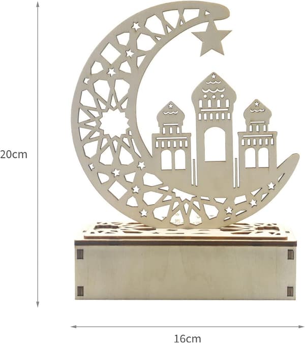 Træ LED lampe Ramadan dekoration Halvmåne stjerne lys Muslimsk Islam Eid-FA-