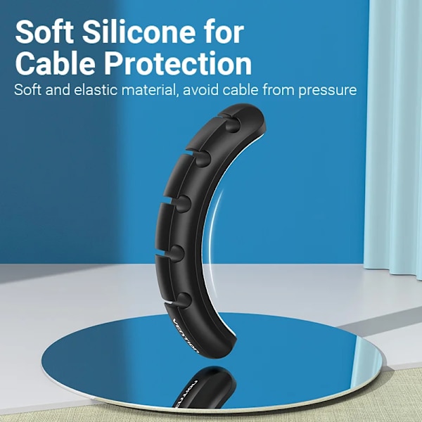 Silikon USB-kabelarrangør til skrivebord - Sort black 7clips