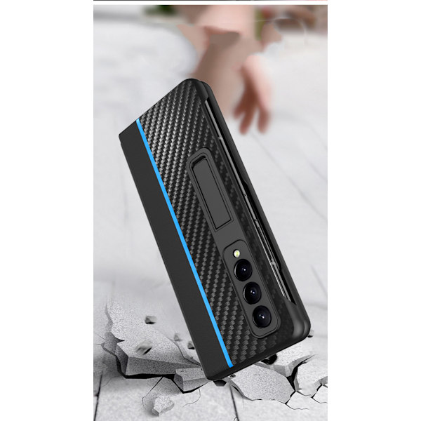 Kolfiber Slim Magnetiskt Fodral för Samsung Galaxy Z Fold 4 5G Slim Fodral med Kickstand Stöttåligt Tunnt Telefonskal