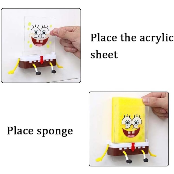 Tegneserie svampeholder med svamp, køkkenrengøringssvampe SpongeBob-holder, køkkenvaskhylde svampeafløbsstel