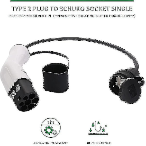 Typ 2 till Schuko 16A EV-laddningsadapter Vit Svart-FA-