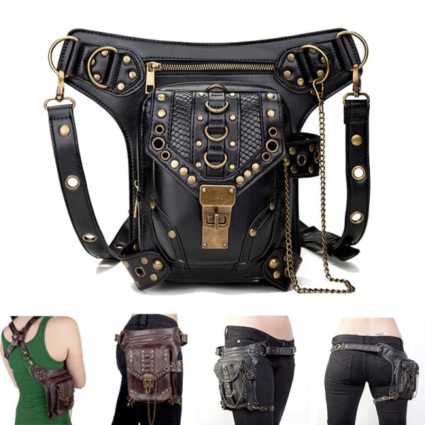 Steam Punk Vintage Rock Gothic Bag Goth Axel Midjeväskor P Cool black