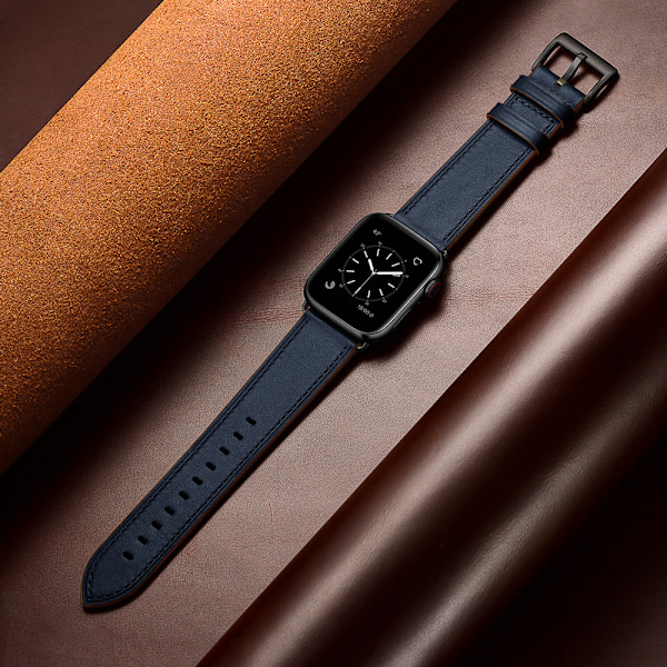 Apple Watch Series 7 6 Band i ægte læder [sort, 42/44 /45 mm]