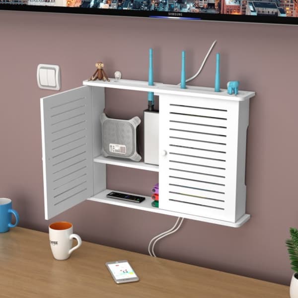 Stor trådløs Wifi Router Hylle Oppbevaringsbokser Kabel Strøm Plus E