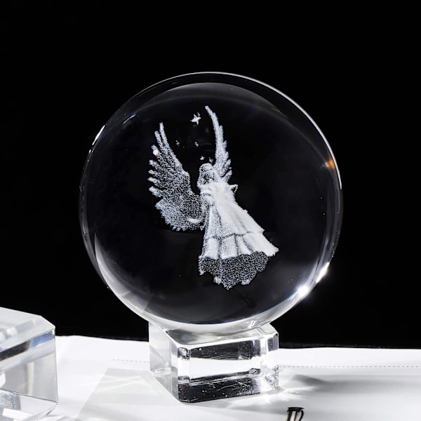 6 cm krystal 3D skytsengel statue med krystalbase, boligindretningsdekorationer, mindegave til en speciel person - FA6 -