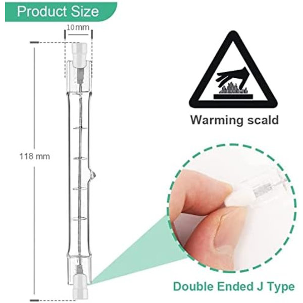 5-pakke R7S halogenlampe 118mm 200W 230V, R7S halogenstav 118mm, R7S halogenlampe dimbar halogenstavslampe