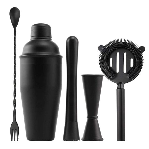 Cocktail Shaker -setti - Mattamusta - Ruostumaton teräs, musta