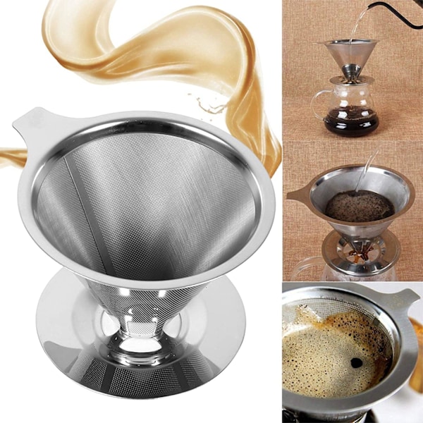 Rustfrit stål kaffefilter, genanvendelig kon kaffedripper, Perm
