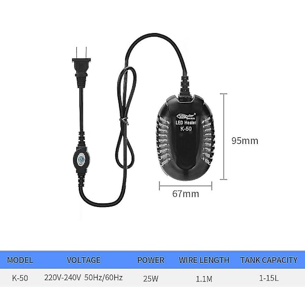 Akvarievärmare, 25W Mini Justerbar Digital Värmare Extern Styrenhet Explosionssäker Skydd för Betta Sköldpadda Liten Fisktank