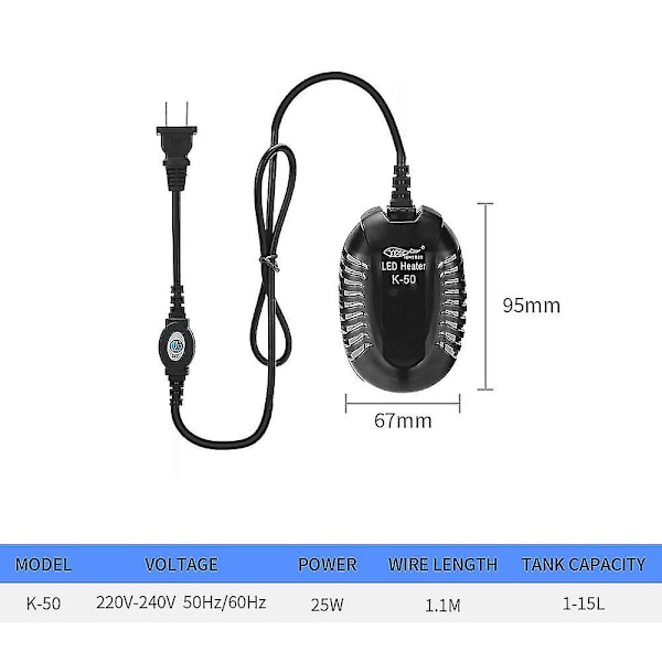 Akvarievarmer, 25W Mini Justerbar Digital Värmer Ekstern Styreenhet Eksplosjonssikker Beskyttelse for Betta Skilpadde Liten Fisktank