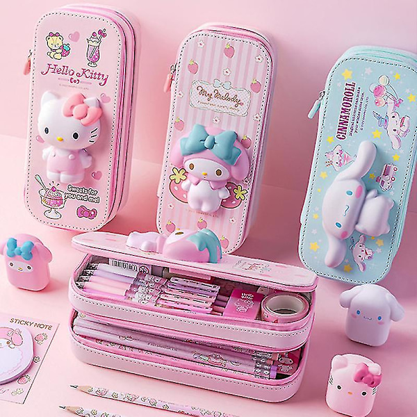 PU Stor Kapasitet Pennveske Kawaii Hellokitty Cinnamoroll Melody Skole Pennveske Veske Pennveske Tilbehør Kontorrekvisita