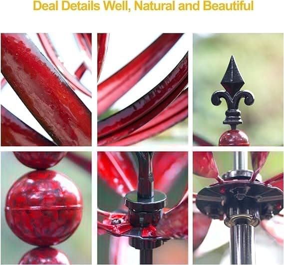 Garden Wind Spinner, Large Kinetic Metal Wind Sculptures-FA- Red