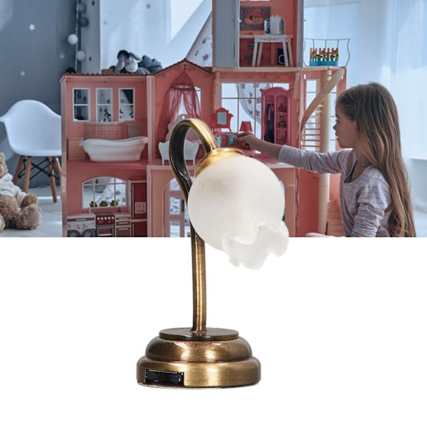 1:12 Skala Miniature Bordlampe Model Blomsterform Blød Belysning Simulering Dukkehus Skrivebordslampe-FA-