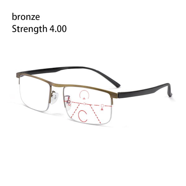 Anti-blått ljus läsglasögon progressiva presbyopiska brons Strength 4.00 bronze