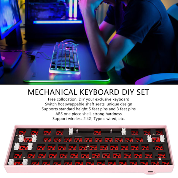 61-tangenters mekanisk tastatur DIY-kit understøtter trådløs 2.4G BT 3.0 5.0 Type C kablet modulært mekanisk gaming tastatur med RGB Pink