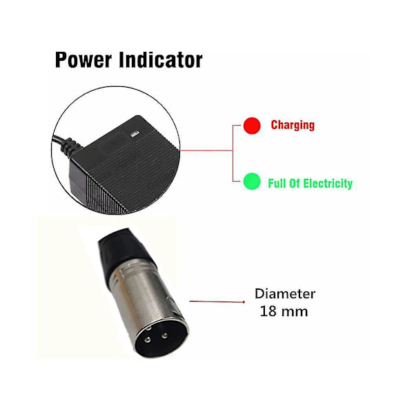 36v lader 42v 2a elsykkel litiumbatterilader for 36v litiumbatteripakke med 3-pinners Xlr-uttak/kontakt