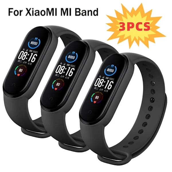 3 stk. urrem til Mi Band 7 6 5 4 3 Armbånd Xiaomi Mi Band Rem Silikon Sport Udskiftningsarmbånd Smartwatch Tilbehør sort 3 stk. Mi band 3 black 3PCS