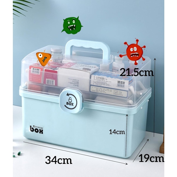 Blå 3-lags Medicinskab, 34×19×22cm Multifunktionel Opbevaringsboks, Medicinskab Med Opbevaringspose, Medicinskab, Værktøjskasse, Aorting Box