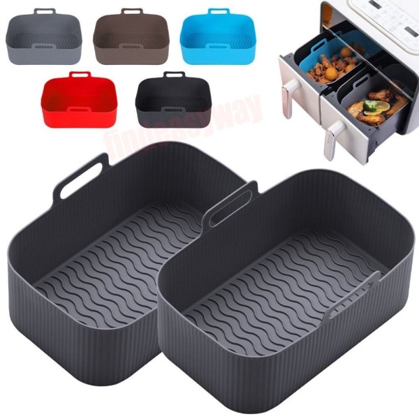 2 stk silikonegryde BBQ tallerken Pan Passer til NINJA Air Fryer blue