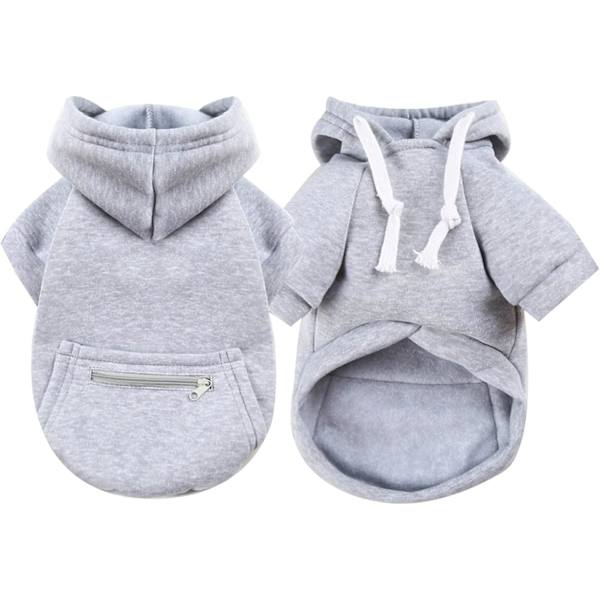 Uusi koiran takki vetoketjulla, hupulla ja nyörillä, pluskokoinen lemmikkieläinten vaate, tuulenpitävä takki, lämmin pentutakki Harmaa Grey L