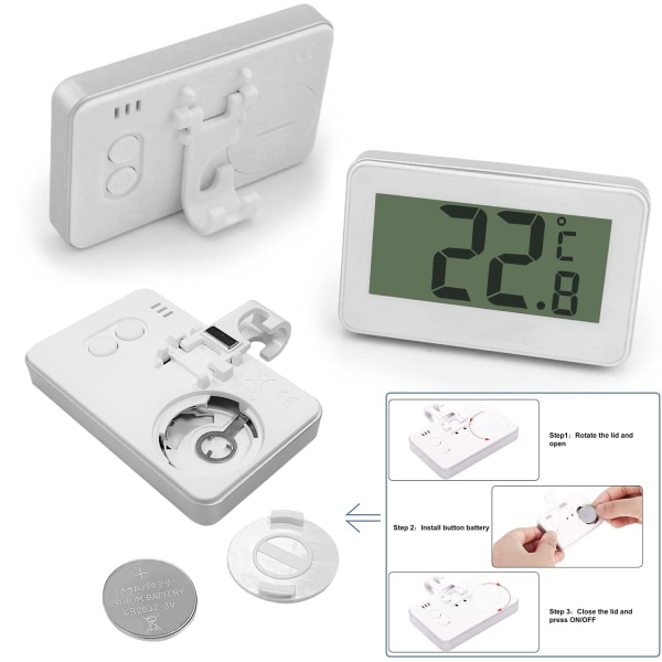 Digitalt køle- og fryseskabstermometer, 2 sæt digitalt vandtæt køle- og fryseskabstermometer med letlæseligt LCD-display (hvid-2)