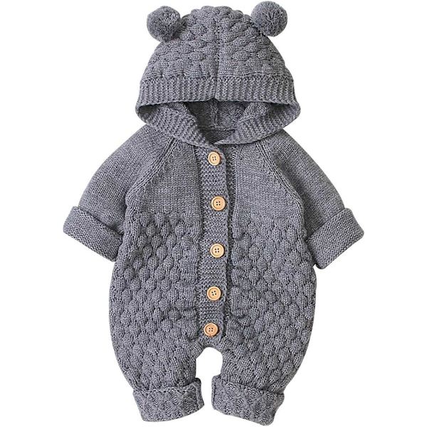 Nyfödd bebis hörselskydd stickad sparkdräkt overall varmare snödräkt för pojkar flickor grå 80cm 80 cm Grey 80 cm