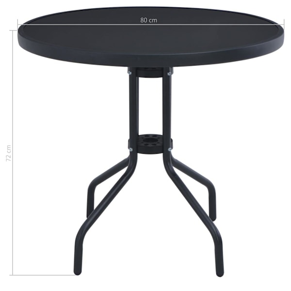 vidaXL Puutarhapöytä musta 80 cm teräs ja lasi black 11500