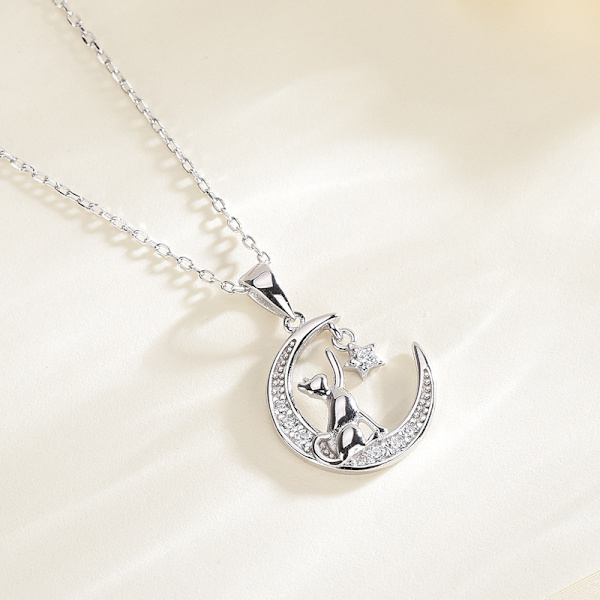 S925 sterling silver enkelt temperament måne katt zirkonhänge