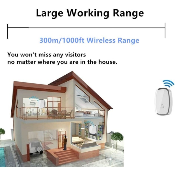 Dörrklocka, trådlös elektrisk ringklocka vattentät 300 meter räckvidd