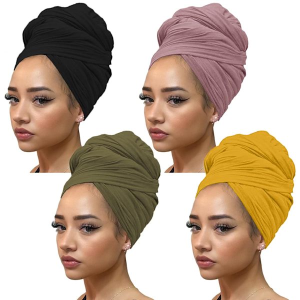 4 stycken enfärgade stretchstickade huvudband Extra långt huvud 4PCS 1