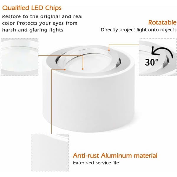 Justerbar rund LED-spotlight til loftoverflademontering, 80x50mm, hvid-FA-