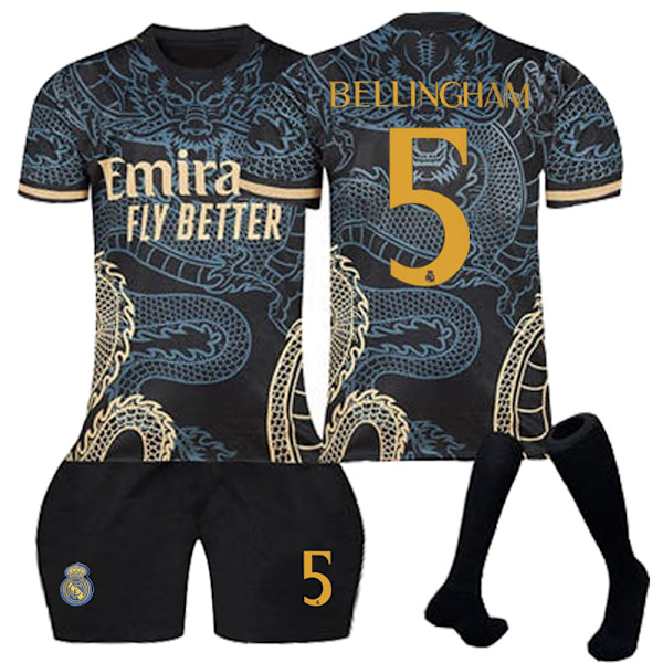 23-24 Real Madrid Dragon Black Special Edition Fotballdrakter Barnfotballutstyr No.5 Bellingham No.5 Bellingham XXL