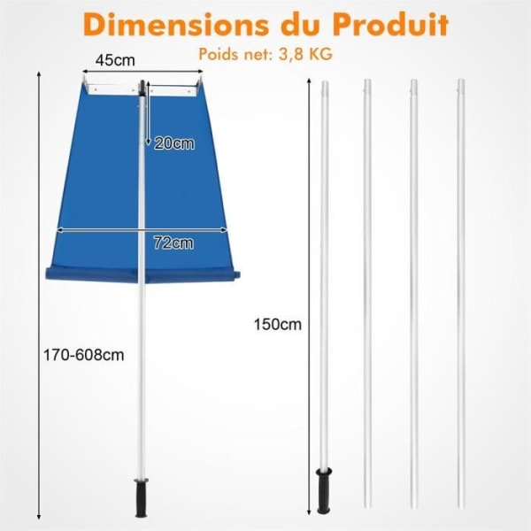 COSTWAY teleskooppivartinen lumilapio 170-608 cm alumiini-oxford kangas 600 x 72 cm, liukumaton kahva leveä pääkaavin